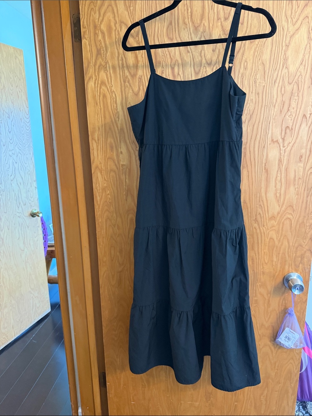Classic Black Tiered Midi Dress with Adjustable Straps